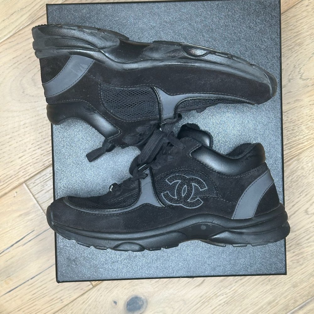 Chanel 15P Black Suede and Leather Sneakers